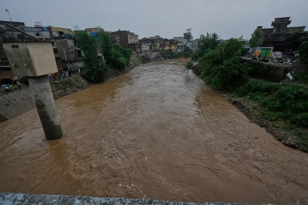 Turbulent nullah in Balochistan during monsoon season.