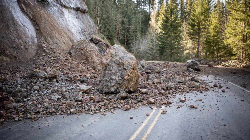 Landslide debris on Murree Expressway, August 2025.