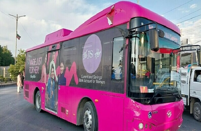 Fleet of green and pink buses in Balochistan