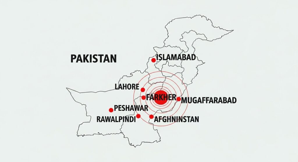 Map highlighting earthquake epicenter in Pakistan and Afghanistan.