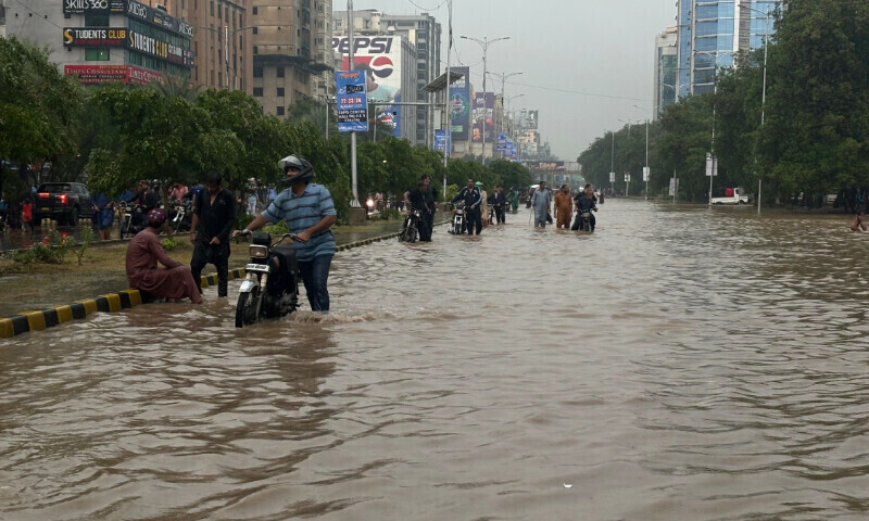 karachi-flooded-street Flooded roads in Karachi after heavy rain.