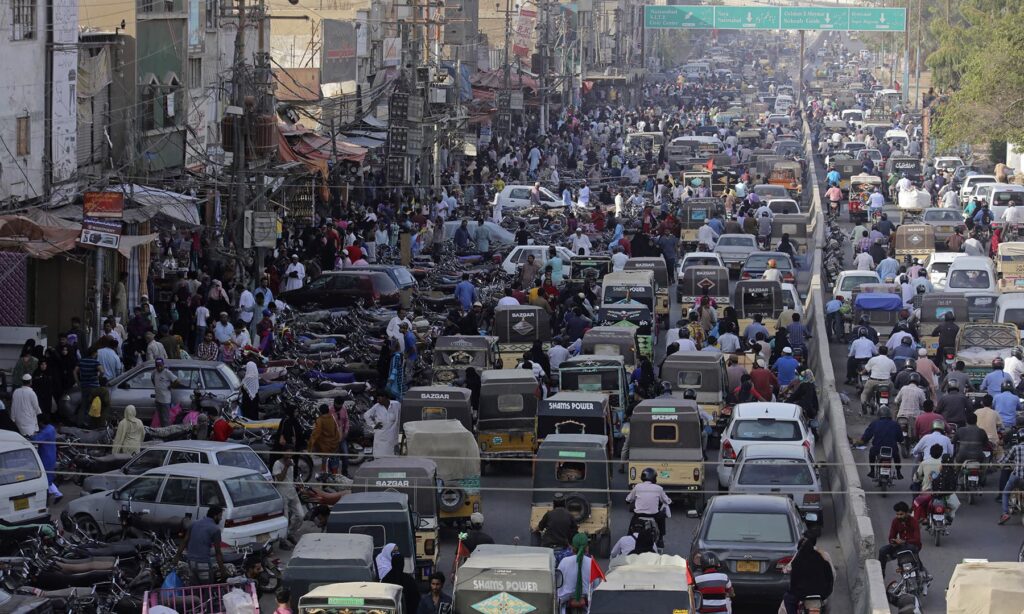 Crowded streets in Karachi showing daily traffic