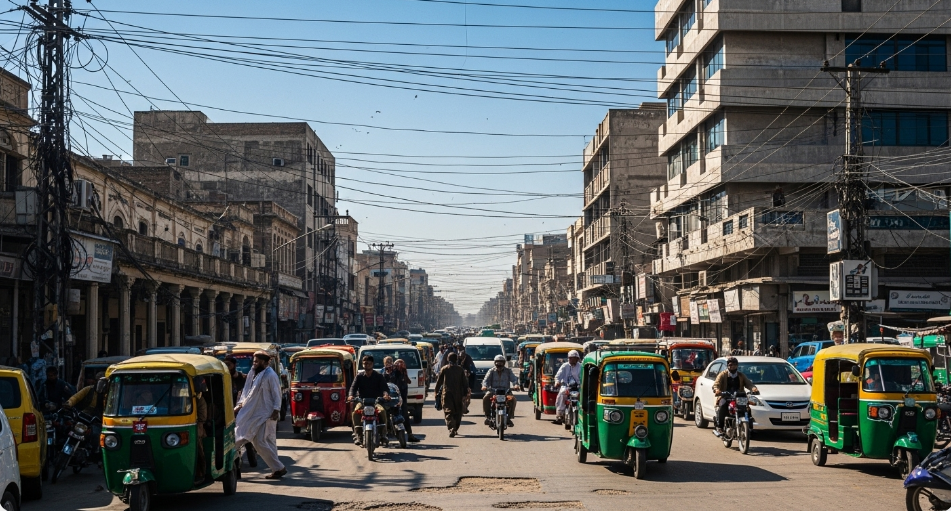 Construction workers building a road in Lahore, Pakistan.