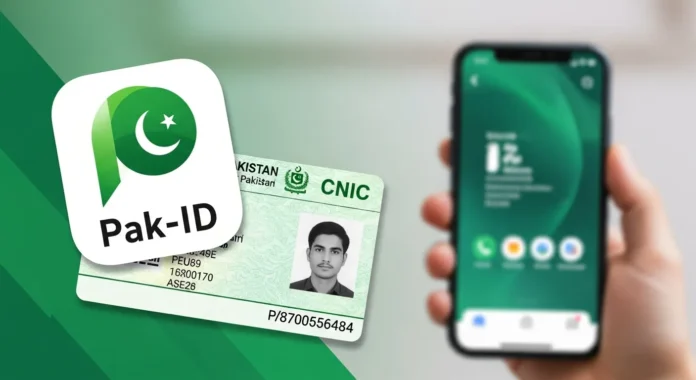 nadra-pak-id- Pak-ID app icon with CNIC and mobile phone.
