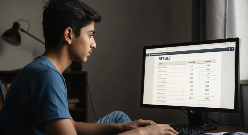 Student viewing BISE DG Khan 9th class result on computer