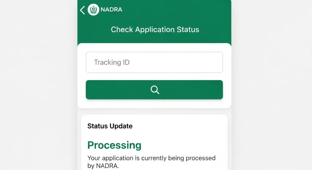 Screenshot of Pak-ID app showing status check feature.