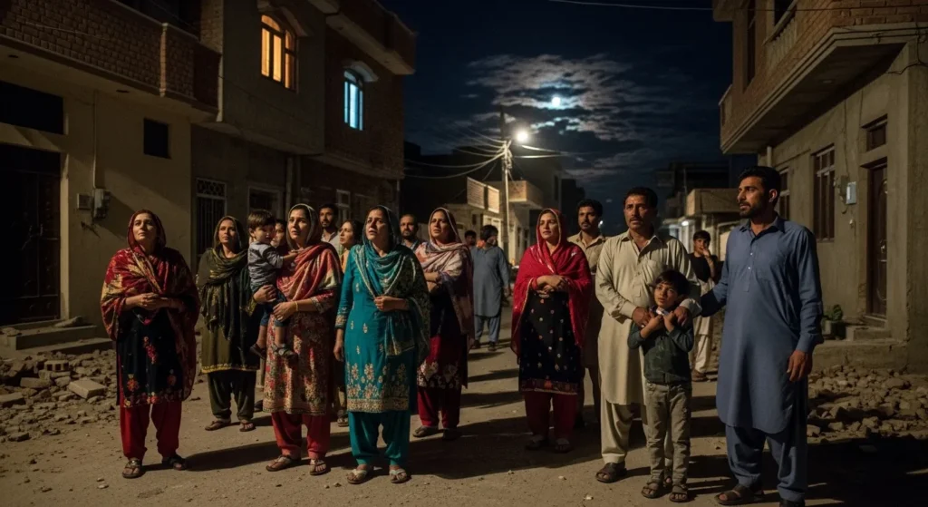 People in Islamabad standing outside after quake tremors.