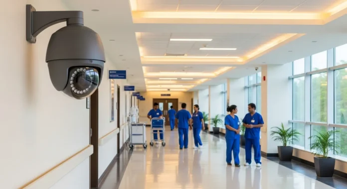CCTV camera in a hospital corridor in Punjab.