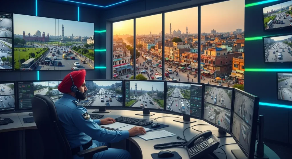 Punjab Police officer with advanced tech equipment.