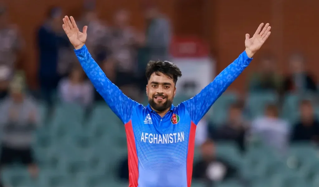Rashid Khan bowling as Afghanistan’s captain in 2025.