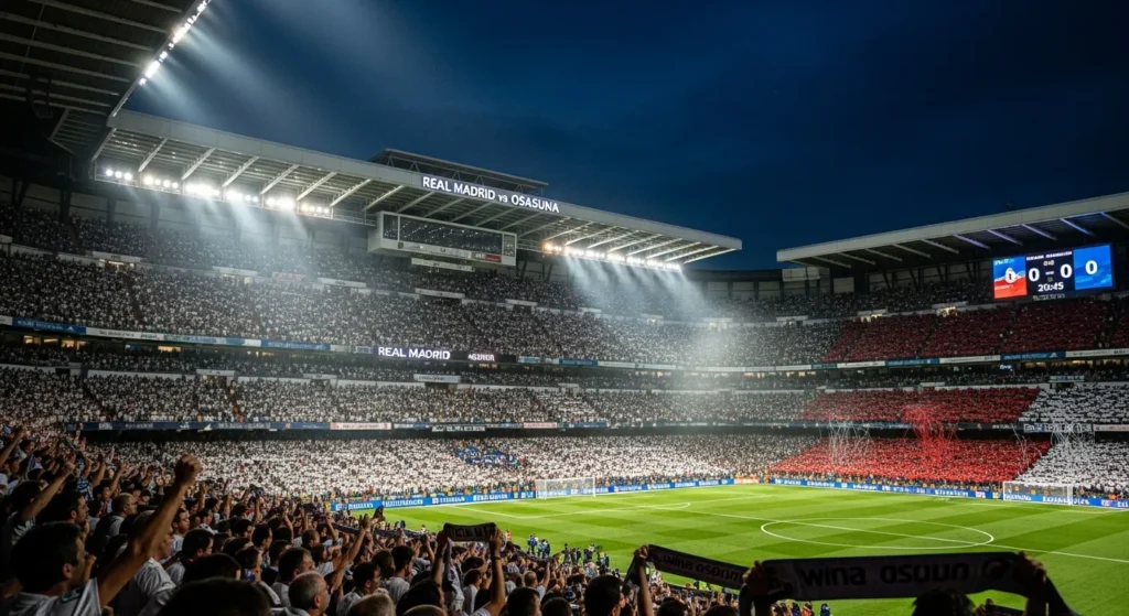 Santiago Bernabéu Stadium full of Real Madrid and Osasuna fans before kickoff.