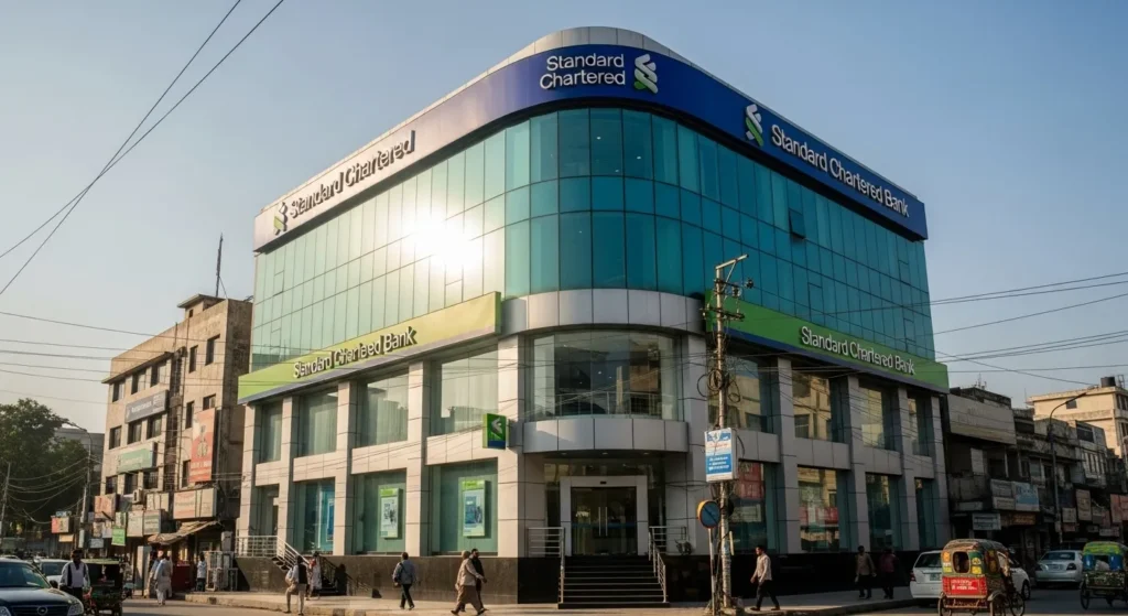 Standard Chartered Bank branch exterior in Pakistan.