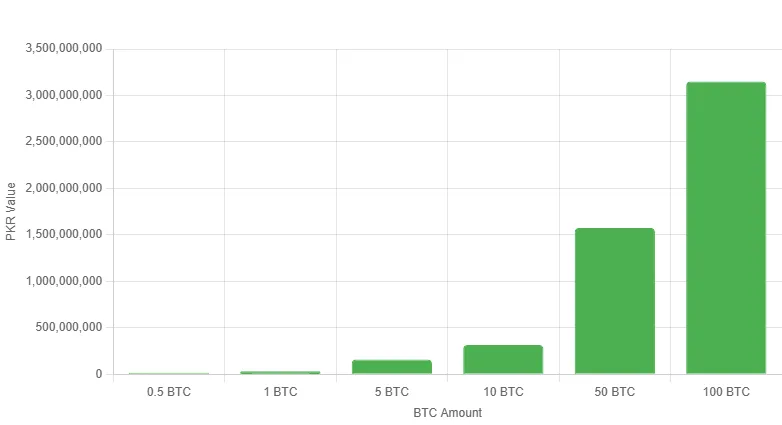 Bitcoin to PKR conversion rates table visualization
