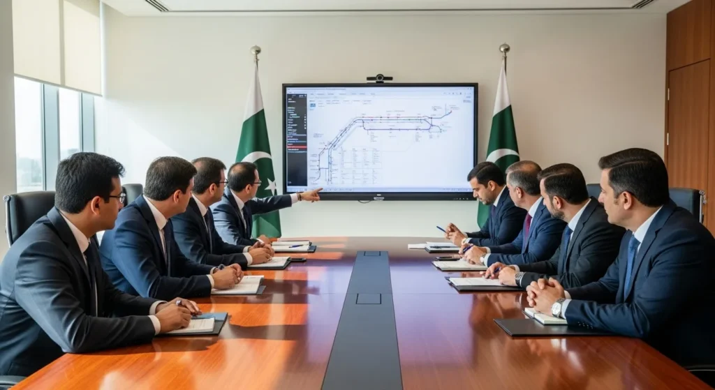 Officials at CDA meeting on EV train project Islamabad