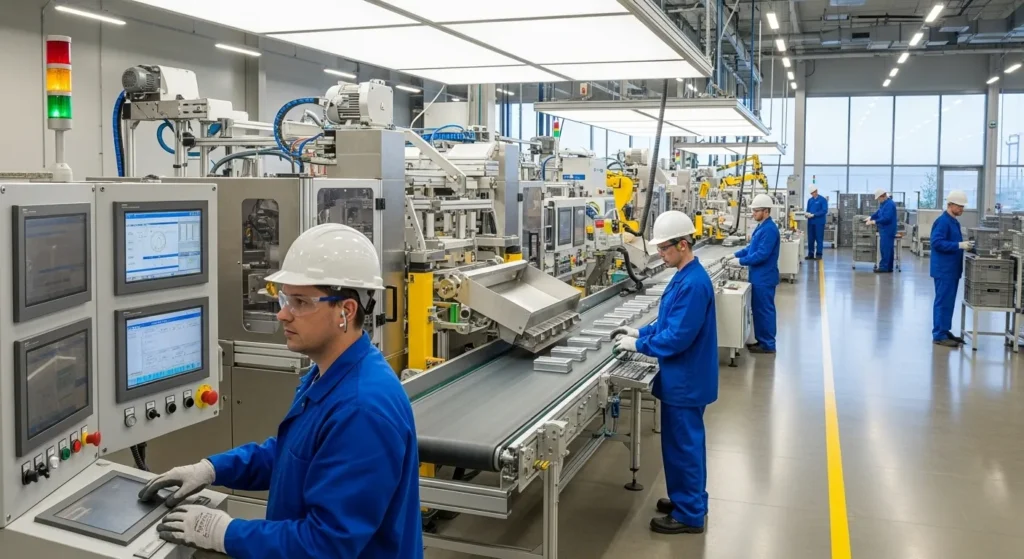 Workers in a manufacturing plant in Dammam Saudi Arabia