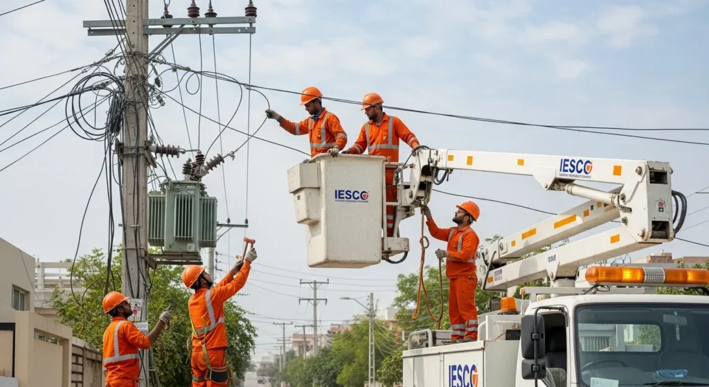 IESCO workers repairing electrical infrastructure