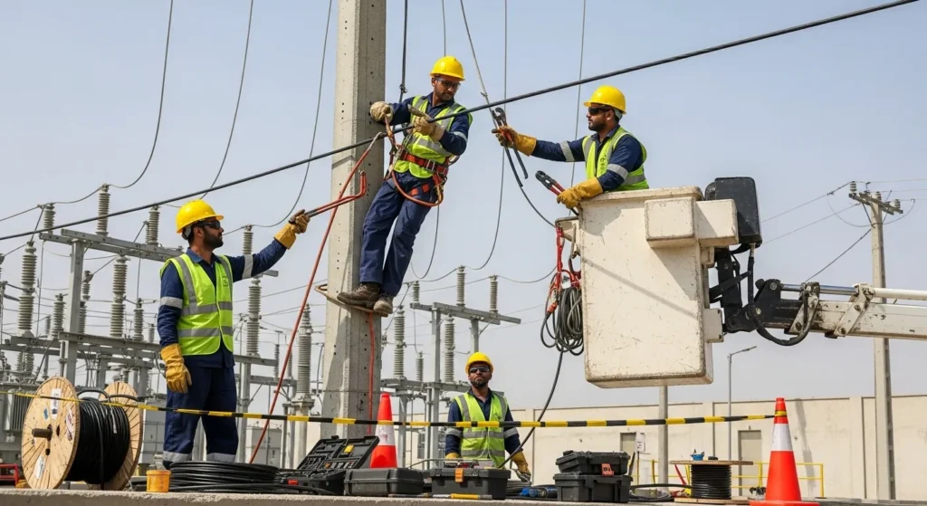 IESCO workers repairing a power feeder