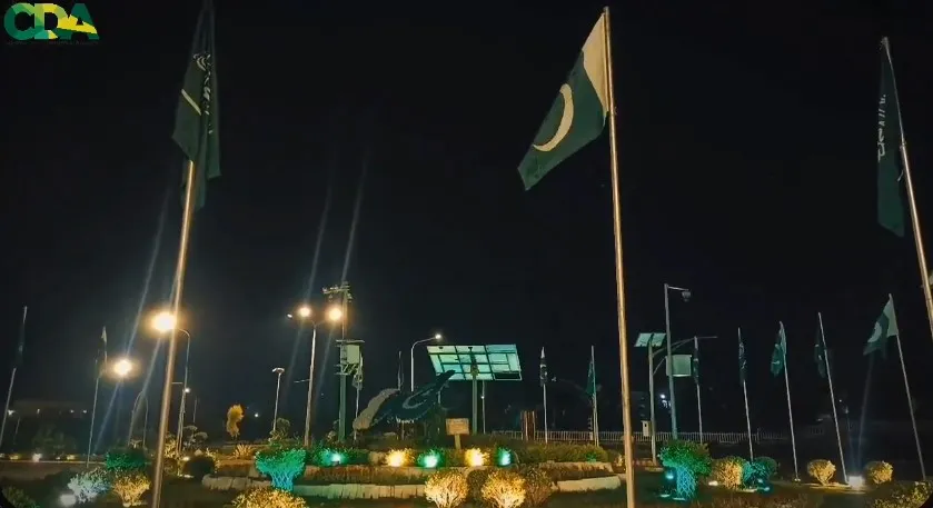 Islamabad streets decorated with flags and lights