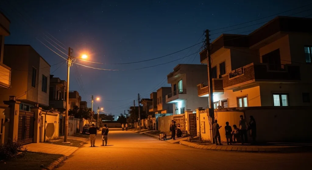 Street scene during a power outage in Islamabad