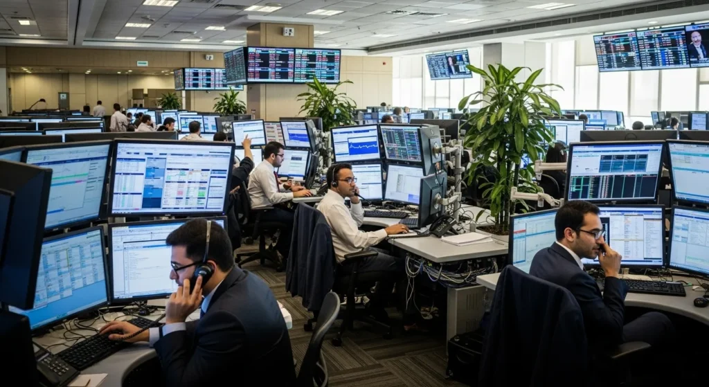 Busy trading floor at Pakistan Stock Exchange