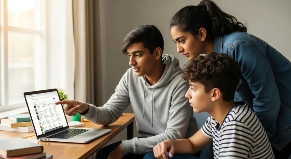Students viewing BISE DG Khan 12th class results online