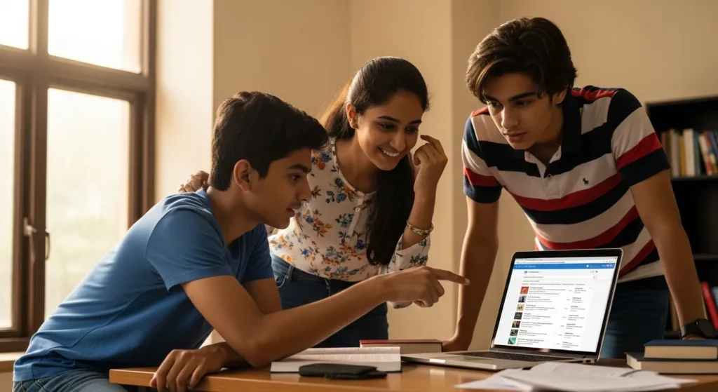 Students accessing BISE Faisalabad 12th class results online