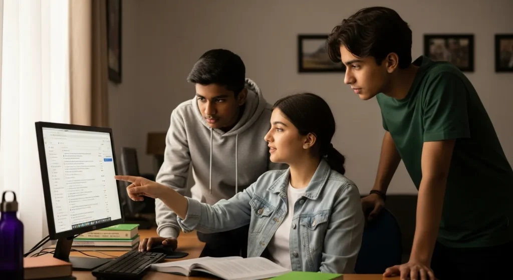 Students viewing BISE Rawalpindi 12th class results online